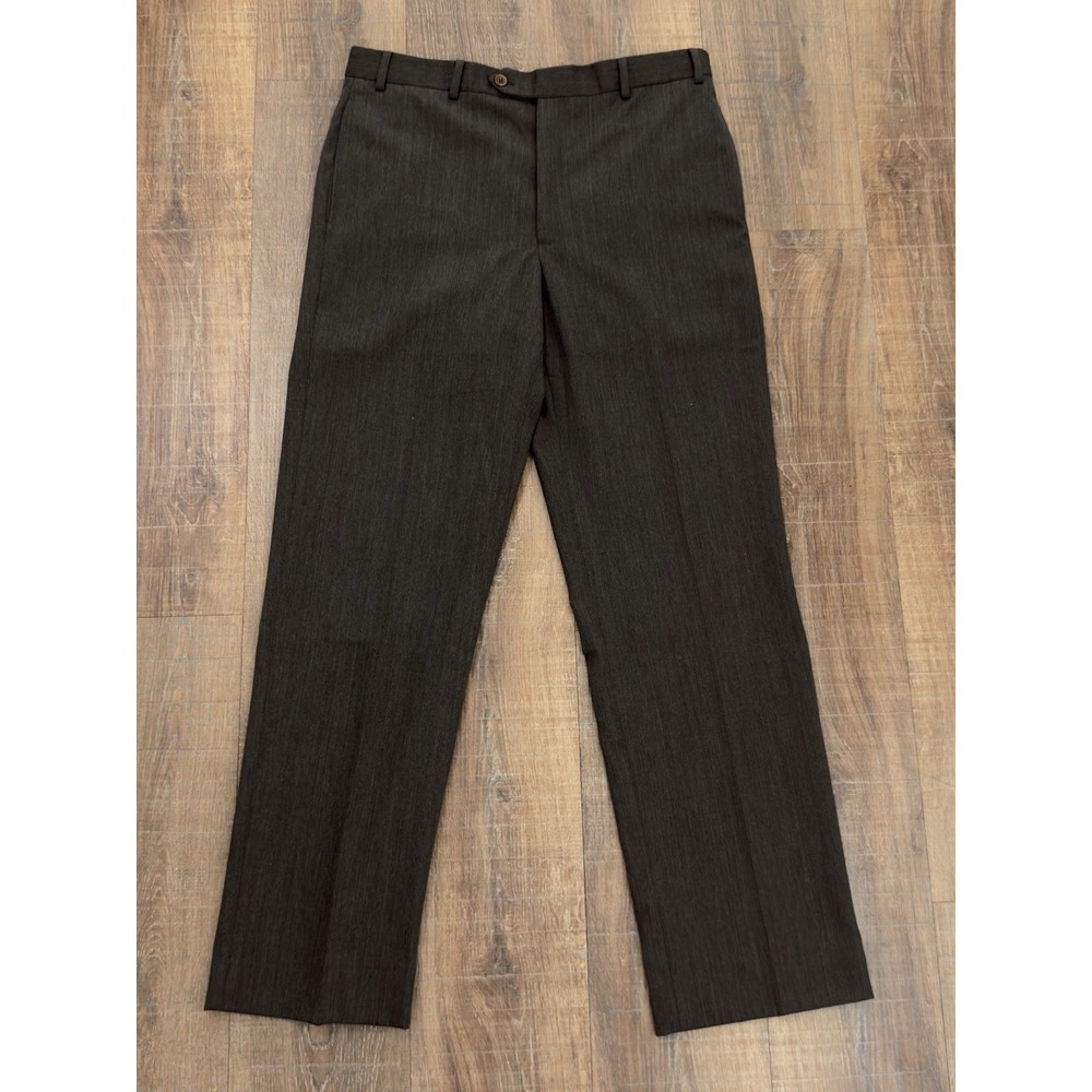 Brooks Brothers Madison Fit Men 100% Wool Brown Flat Front Dress Pant Size 35X32